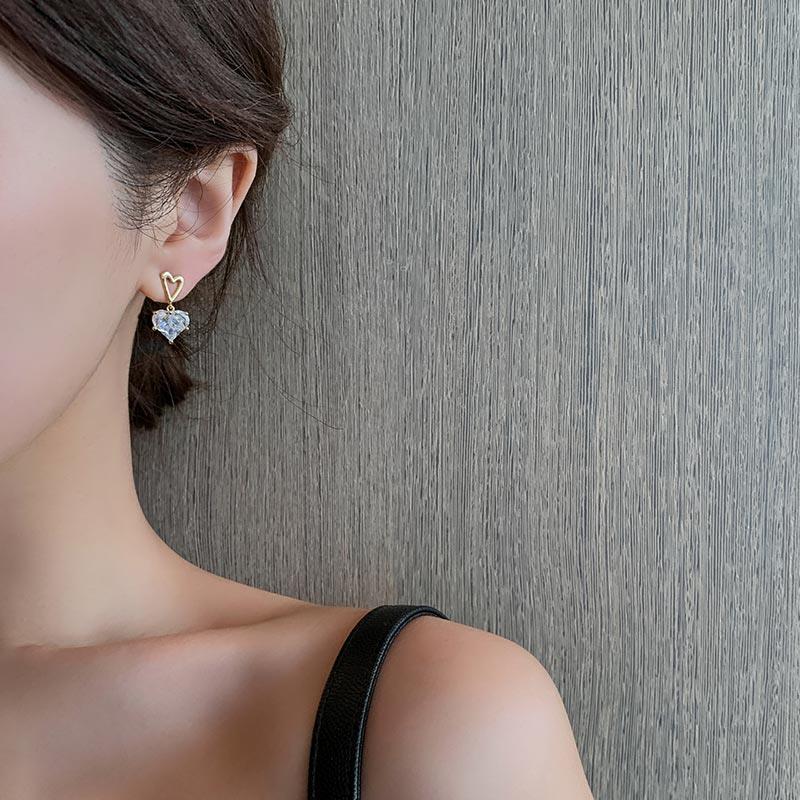Heart Pattern Lady Fashion Simple Style Heart Rhinestone Artificial Gemstones Earrings