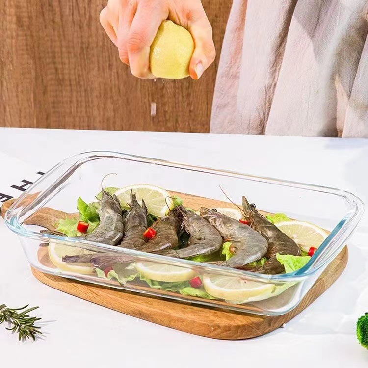 Placa de vidrio para hornear Placa de pescado hogar resistente a altas temperaturas horno de microondas barbacoa especial pescado al vapor placa rectangular de borosilicato