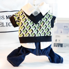 狗狗衣服春秋装针织假两件四脚裤套装休闲牛仔小型犬泰迪宠物4828