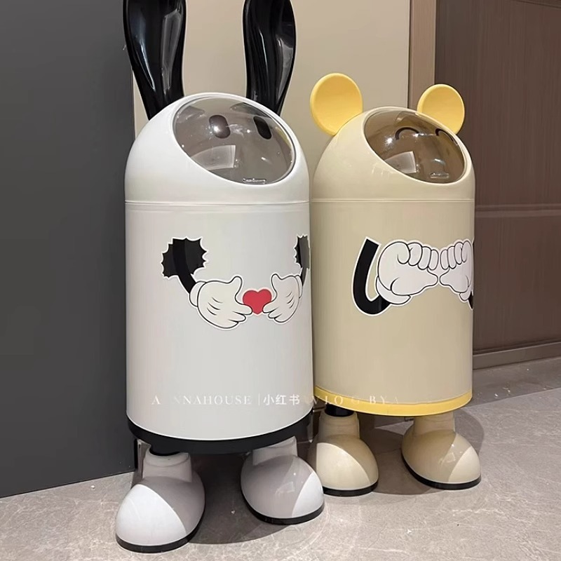 ウサギの耳のゴミ箱のかわいい家庭の客間の寝室のトイレの子供の部屋はふたをひっくり返して紙のかごの高い顔の値の収納桶を持ちます。|undefined