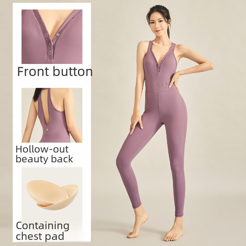 Cross-border tight-fitting one-piece yoga suit for women with chest pads fitness sports fitness clothing outdoor quick-drying yoga sports set 