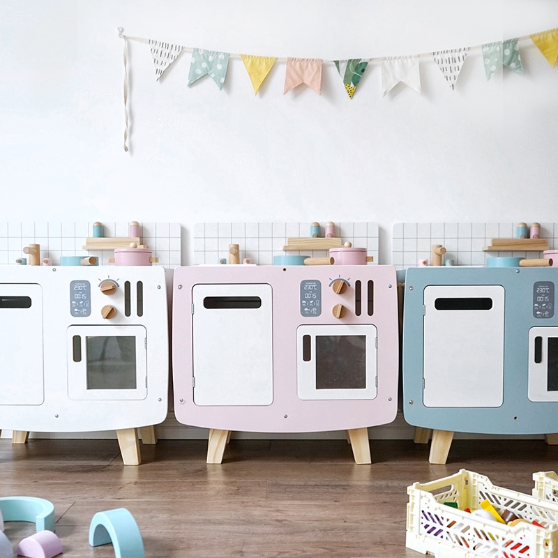 木制儿童仿真复古风冰箱厨房套装过家家木质厨具玩具亲子互动游戏|ms