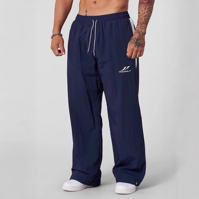 Youngla New Men's Loose Casual Pants Wide-Leg Trendy Sports Splicing Breathable Long Pants American Style Sports Pants