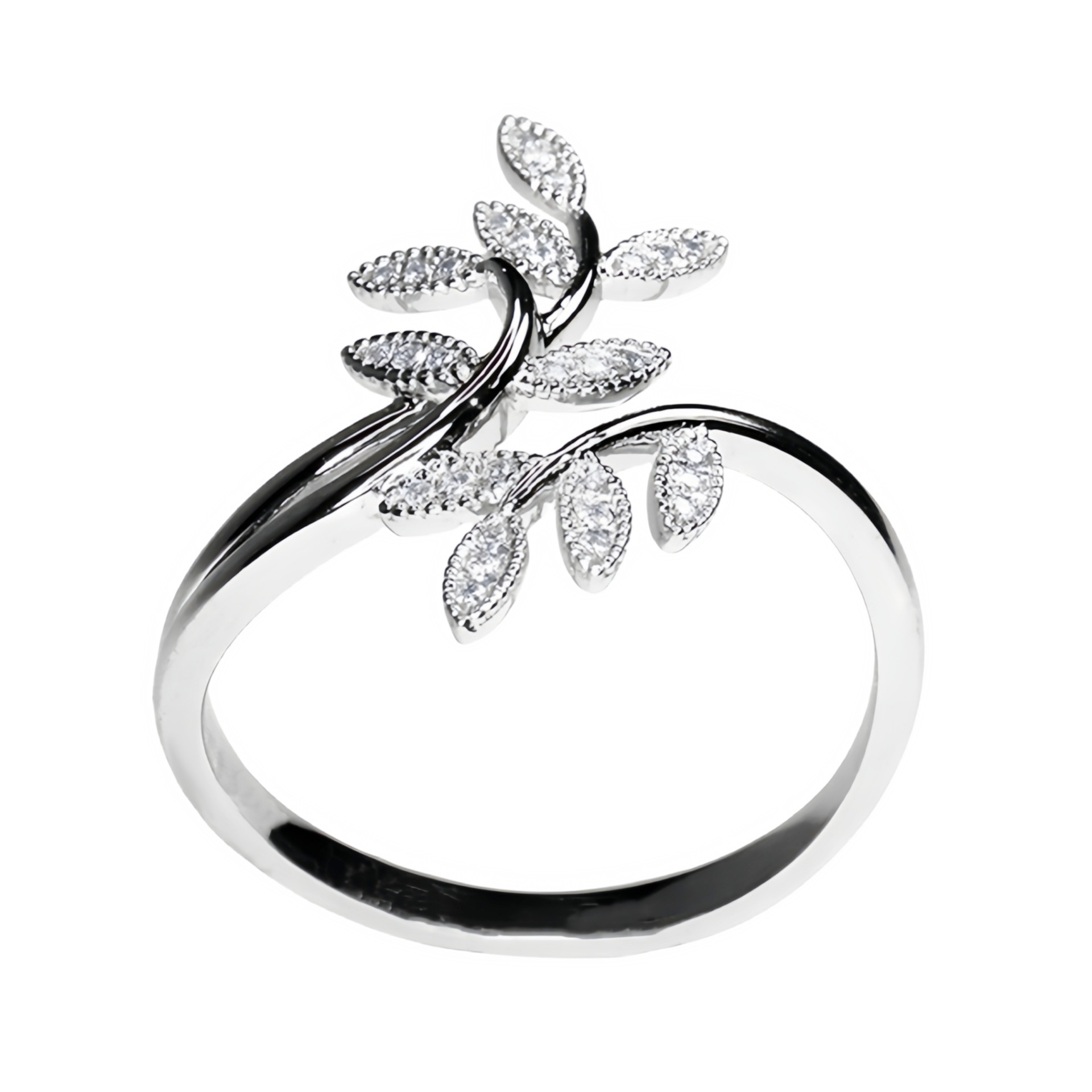 Fashionable Adjustable Zircon Flower Leaf Ring For Women_voghion.com