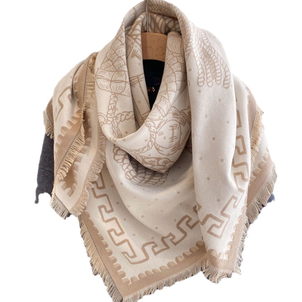 Retro estilo nacional nuevo impresión de moda otoño invierno exterior elegante amplio chal doble cara imitación de cachemira bufandas gruesas para mujeres