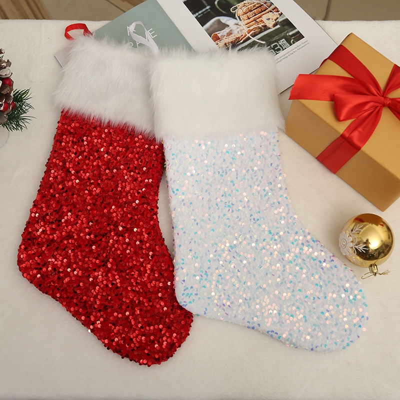 Cross-border spot Christmas socks new sequined plush socks decorative supplies children's gift pendants manufacturers wholesale