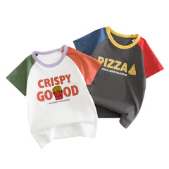 2024 summer new children's letter short-sleeved T-shirt, girls' clothing, Korean version of cartoon patch sleeve top, one piece drop shipping