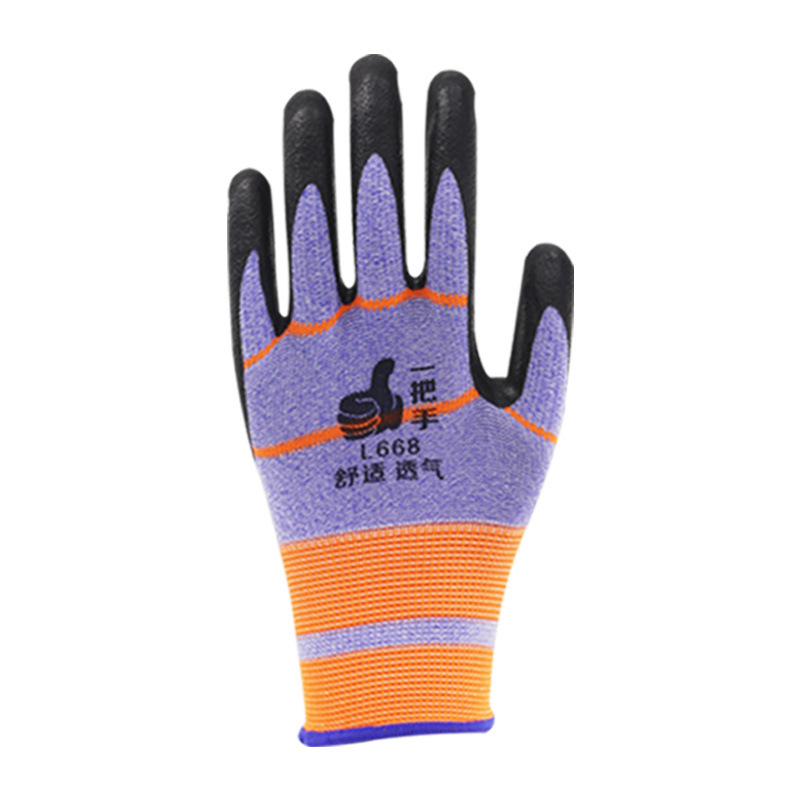 Dengsheng un mango L668 guantes resistentes al desgaste Protección Laboral sitio de trabajo hombres trabajo transpirable antideslizante de goma delgada inmersión