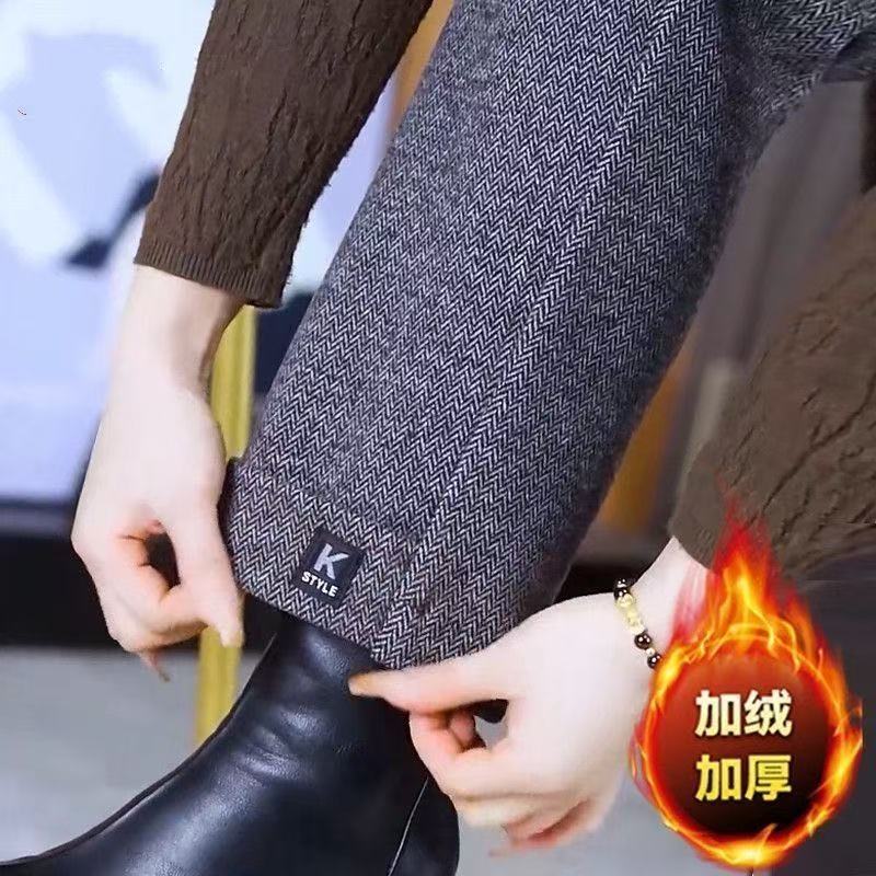 一件代发跨境毛呢裤秋冬加厚加绒直筒裤外穿百搭阔腿九分裤子批发