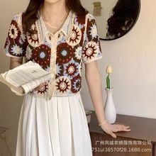 镂空绣花罩衫海滩风彩色甜辣法式上衣显瘦女装夏季别致短袖针织衫