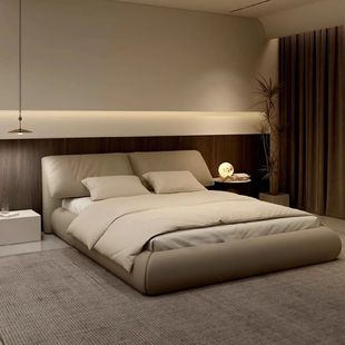 Italian Style Minimalist Baxter Elephant Ear Leather Bed Light Luxury Modern Simple Double Master Bedroom Wedding Bed Big Bed Ins
