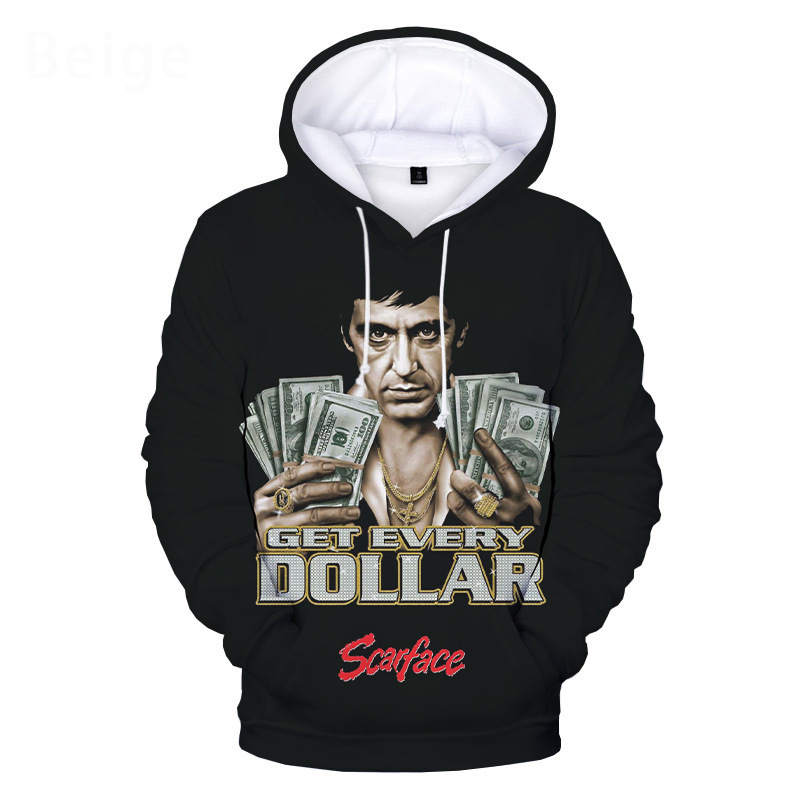 Cross-Border E-Commerce Men's and Women's Family Wear Pullover Hoodie Sweatshirt Fashion 3D Digital Printing Scarface Scarface