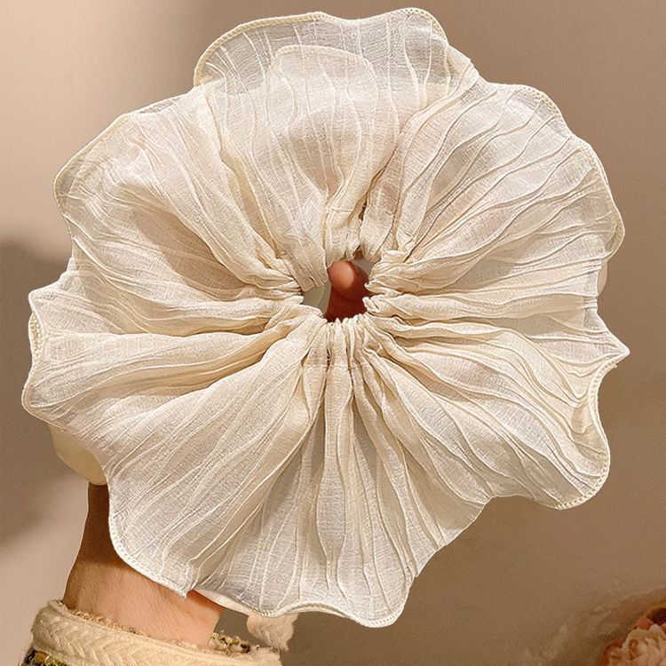Corbata de pelo de intestino de lunares de crema grande coreana, gomas de goma de cola de caballo suaves para mujer, accesorios para el cabello de bola, accesorios para el cabello, cuerda para la cabeza