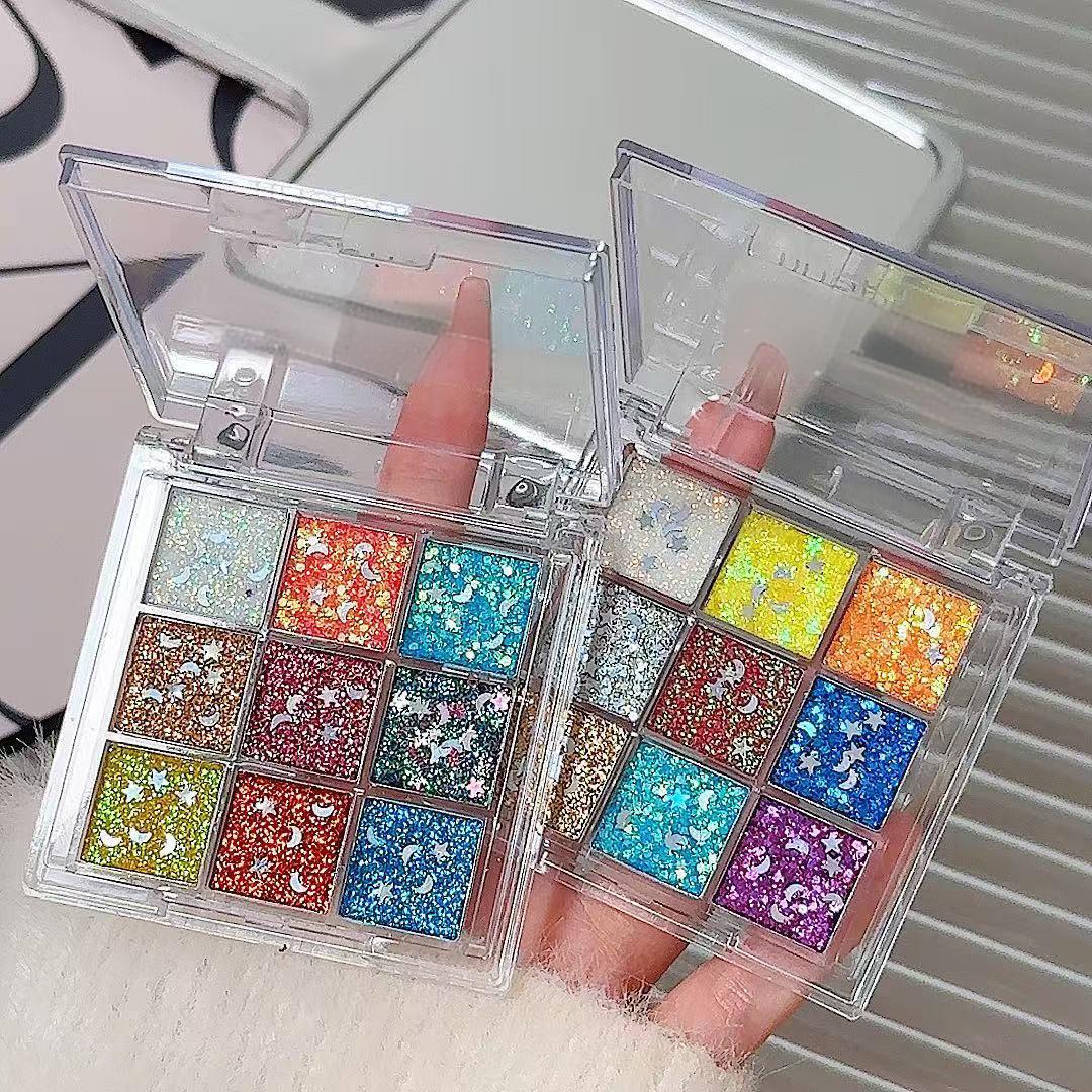 Palo de sombras de ojos de nueve colores con lentejuelas Capel, palé de sombras de ojos de comercio exterior transfronterizo barato, día de los niños