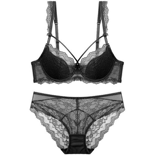European and American sexy lace underwear for women, thin cotton, big breasts, small, comfortable, breathable, push-up, large size bra set