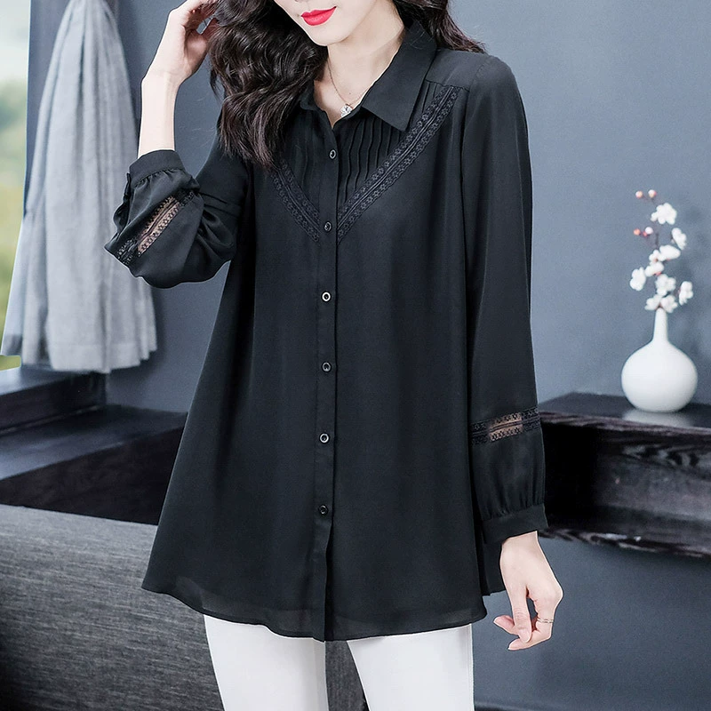 Толстая Женская свободная тонкая Складная элегантная шифоновая дышащая шифоновая рубашка больших размеров для женщин среднего и пожилого возраста