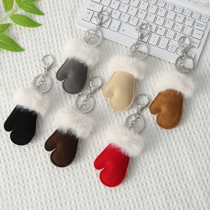 Cross-border new faux suede plush mini gloves keychain pendant, winter Christmas mini gloves bag charm
