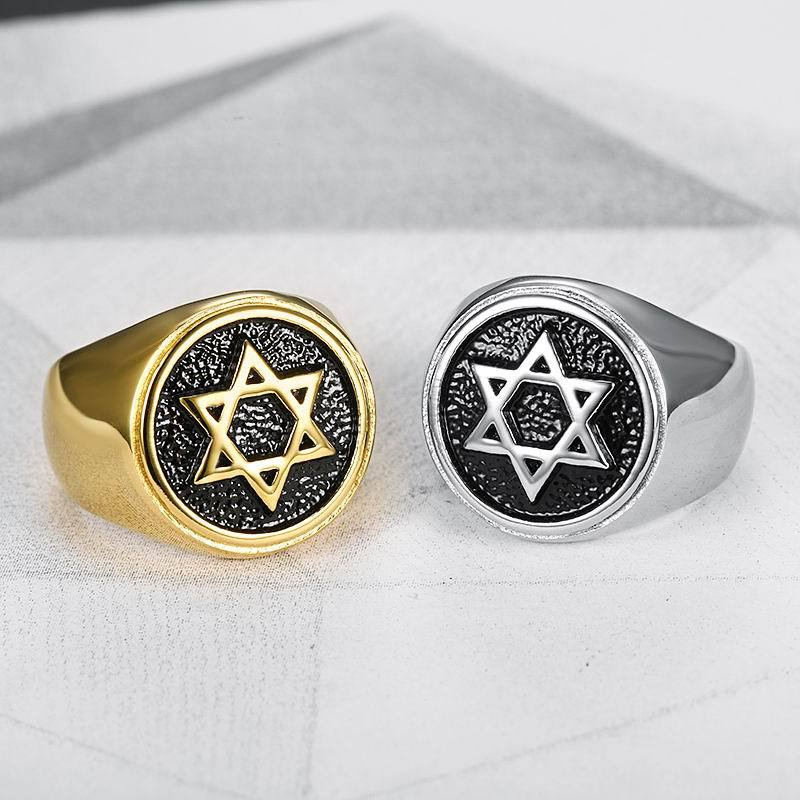 Herrenring Mit Davidstern Aus Vergoldetem Titanstahl_voghion.com