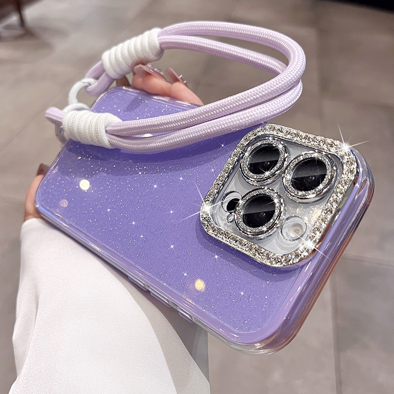 Polvo de brillo de lujo simple y ligero para iPhone 15 lente de diamante flash 16ProMax funda para teléfono móvil 14 Apple 13 femenino 15PM