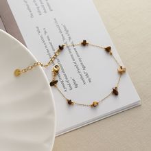 钛钢手链虎眼石简约手饰天然石18K金手串小众设计不掉色新品