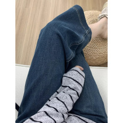春季新款四面弹直筒牛仔裤女大码胖梨形身材裤子显瘦九分阔腿裤