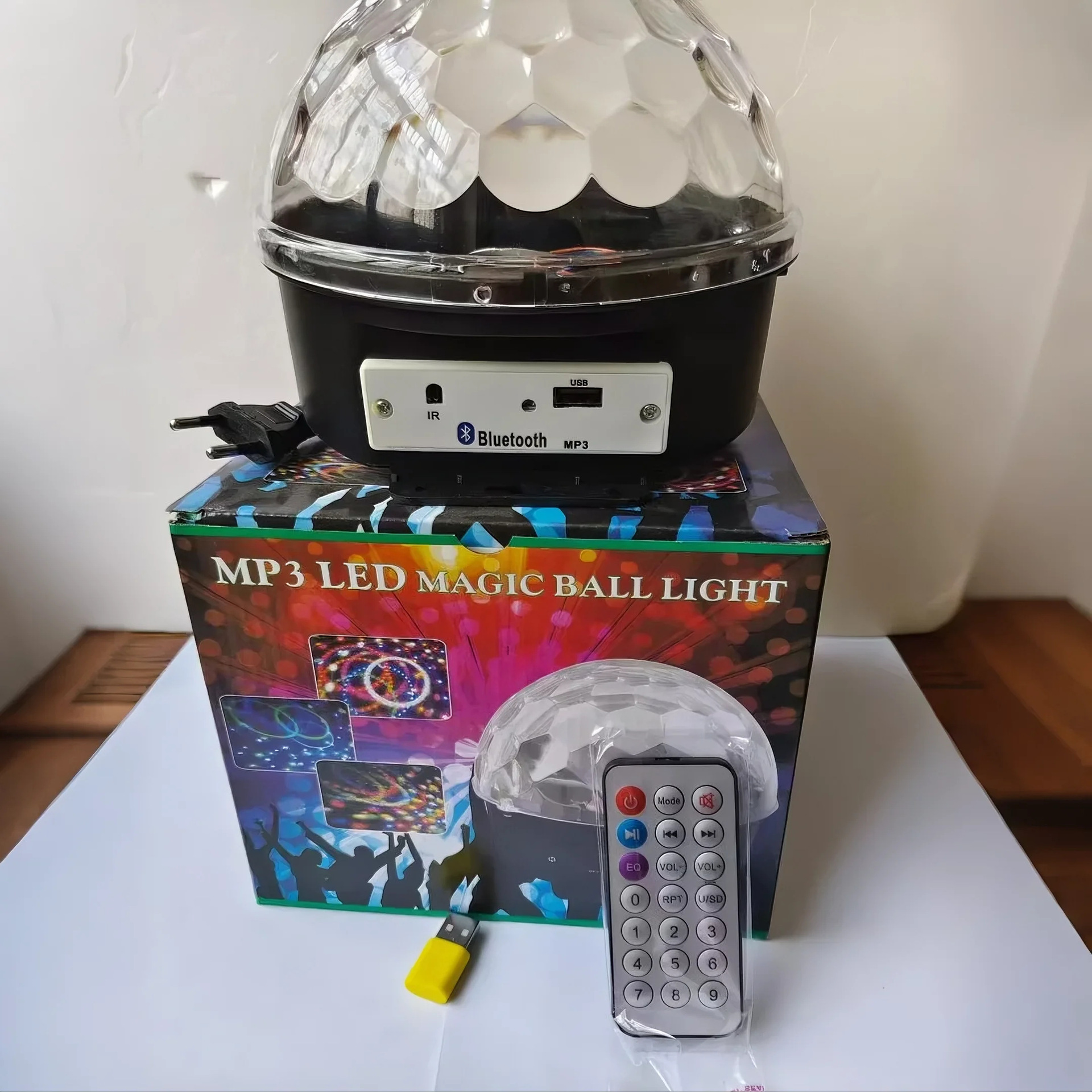 Bola mágica de cristal LED con control remoto, Bluetooth, MP3 y control por voz, luz de escenario para KTV