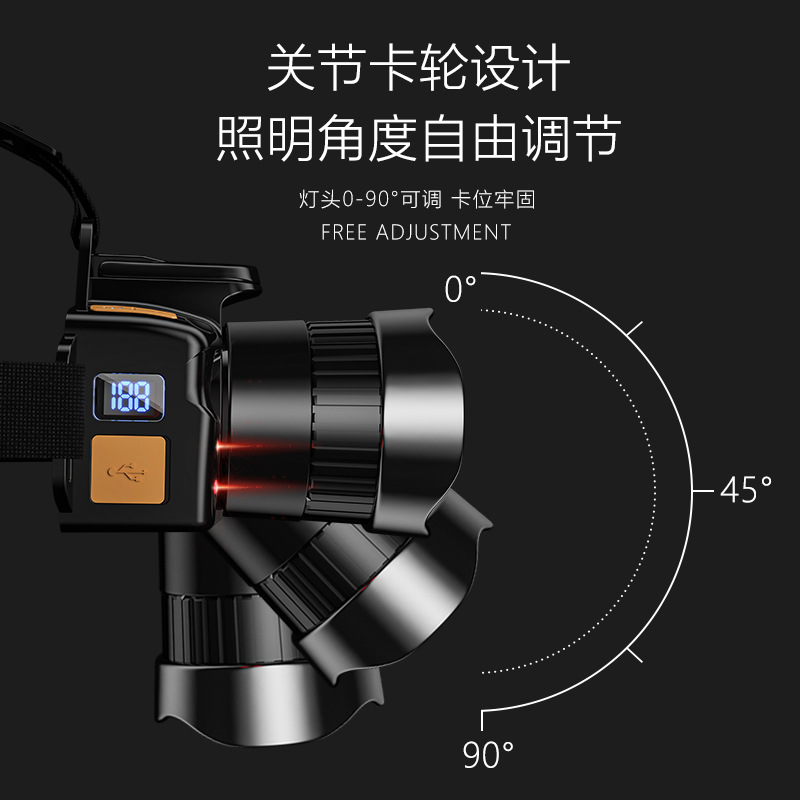 Transfronterizos nuevos faro al aire libre multifuncional luz intensa inducción de visualización digital auricular láser blanco impermeable luz de carrera nocturna brillante