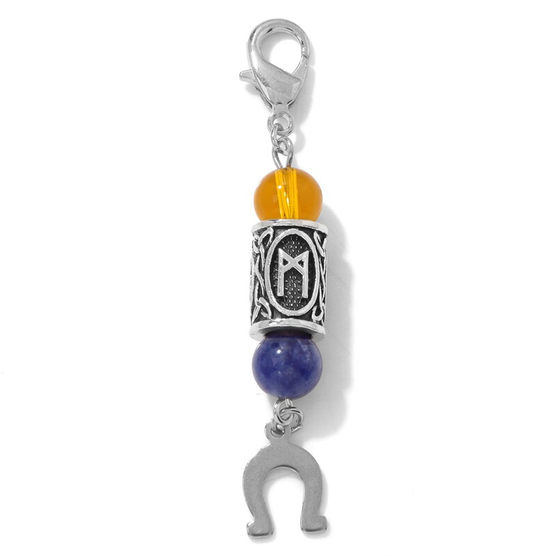 European and American New Products Viking Symbol Keychain Simple and Elegant U-Shaped Pendant Stone Beaded Bag Chain Couple Gift European and American New Products Viking Symbol Keychain Simple and Elegant U-Shaped Pendant Stone Beaded Bag Chain Couple Gift