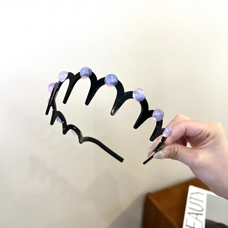 Perla de alto cráneo cabello flojo banda de cabello para lavado de la cara especial para mujeres fruzadas banda de cabello ondulado banda de cabello presión clip para el cabello