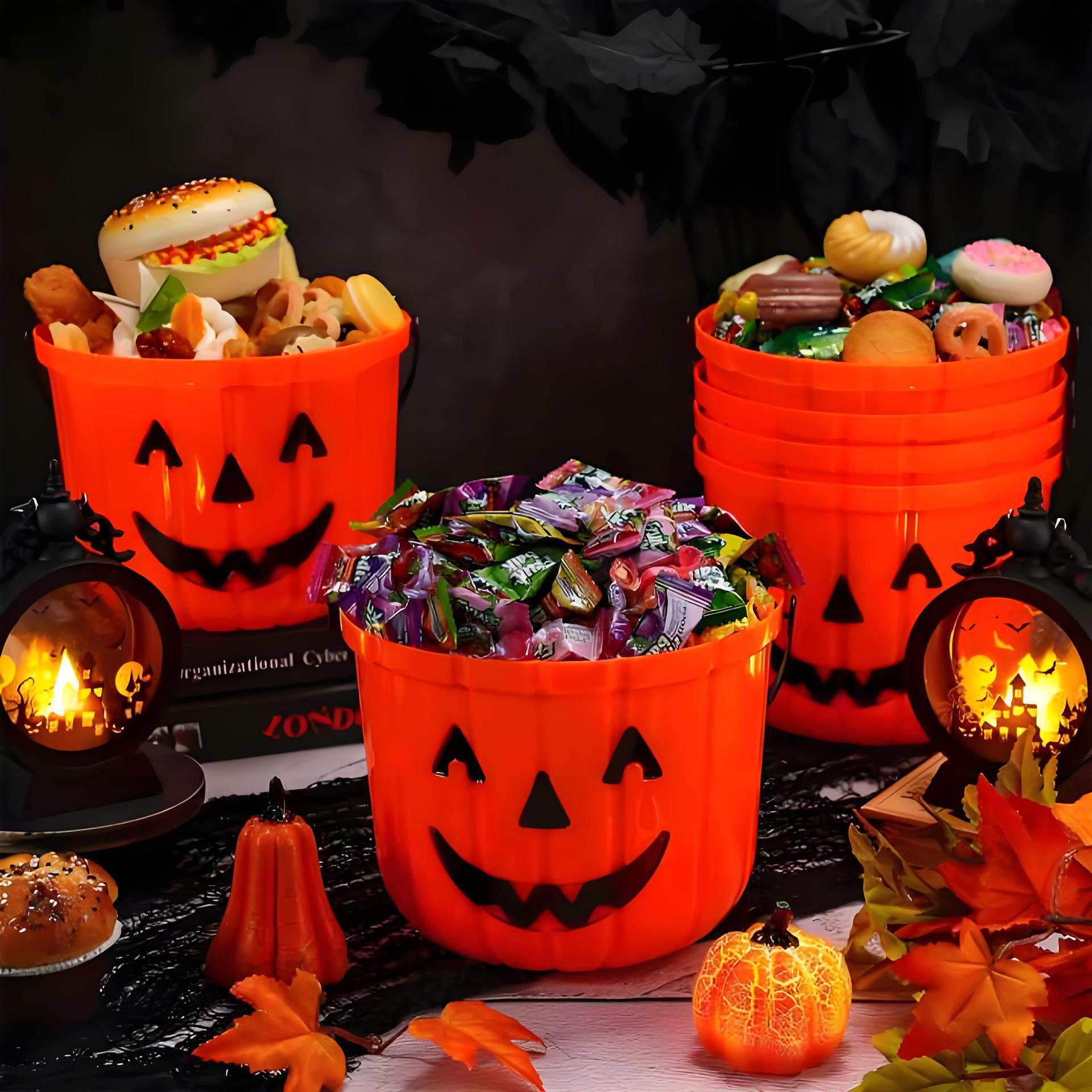 Barril de calabaza portátil Tarro de calabaza de 19CM Barril de dulces grande de Halloween Juguetes para niños Festival de fantasmas Accesorios de eventos al por mayor