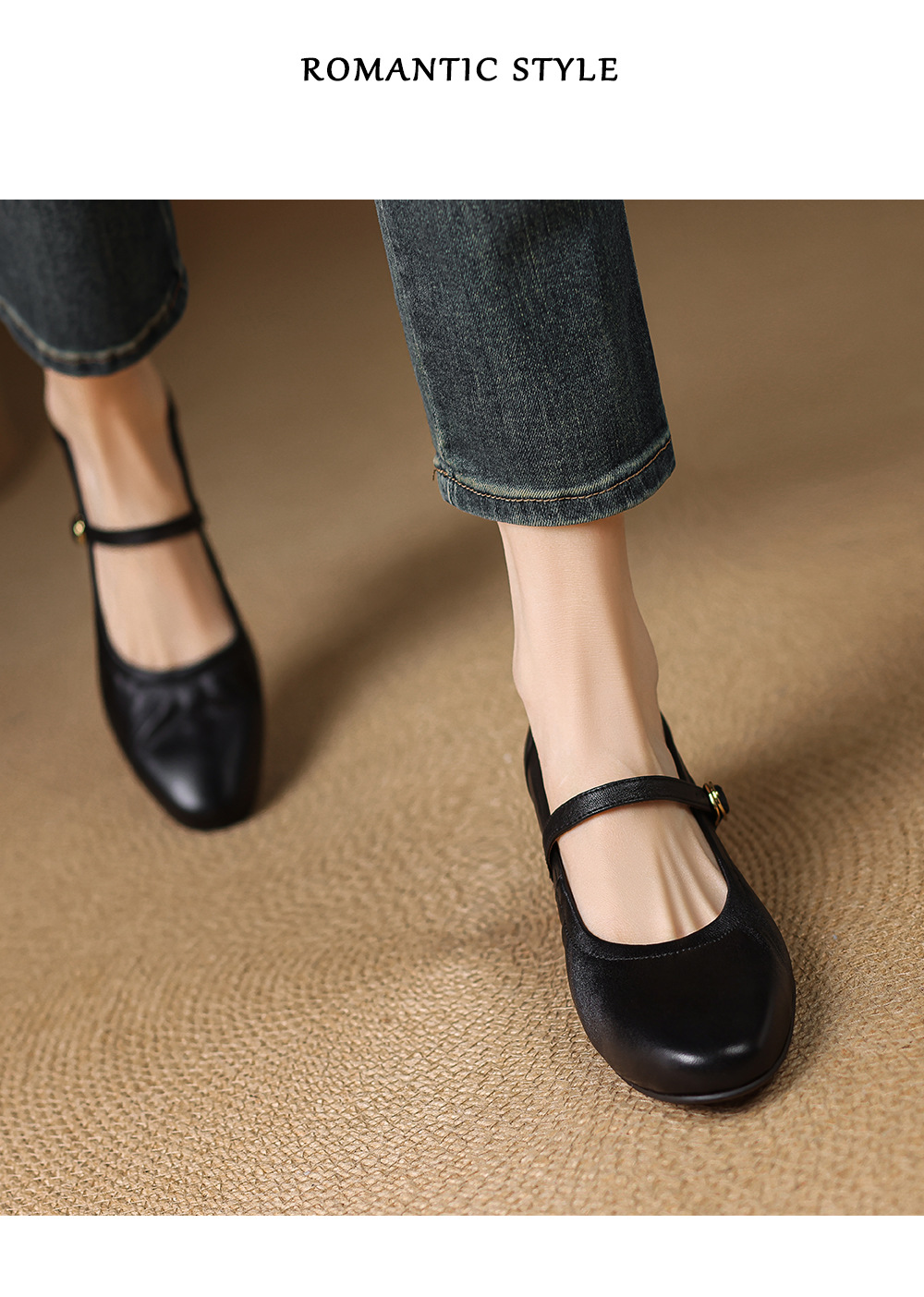 Giày Mary Jane nữ gót thấp 3,5 cm quai ngang khóa ngang da cừu — Màu đen chi tiết 14