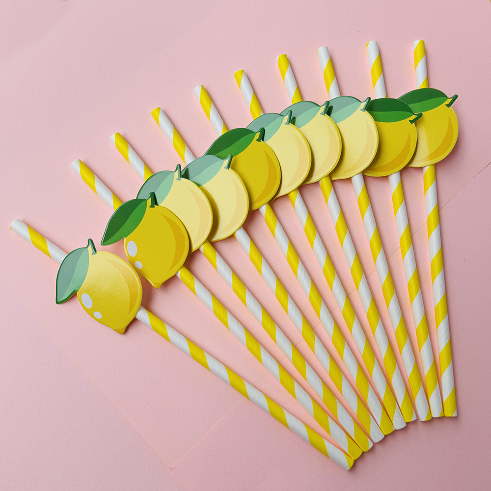 Suministros para fiestas transfronterizas Pajitas de limón de frutas creativas Pajitas de papel desechables Pajitas de bebidas de jugo Spot al por mayor