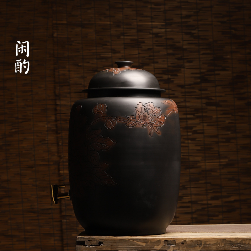 陶瓷水缸建水紫陶净水缸储水缸家用茶室水龙头抽水式水缸