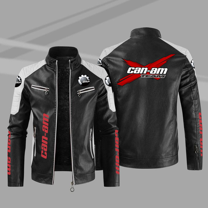 [Delgado de tamaño europeo] can-am chaqueta de motocicleta roja transfronteriza chaqueta de cuero PU de hombre de tamaño grande con peluche