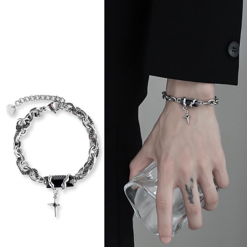 Neutral Style Bracelet Punk Hot Girl Men's Wrist Accessories Double-layer Overlapping Exquisite Black Zircon Cross Bracelet for Women