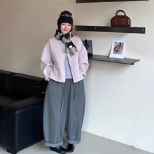 单排扣简约圆领大口袋双面羊毛大衣短款廓形藏肉加厚羊毛毛呢外套