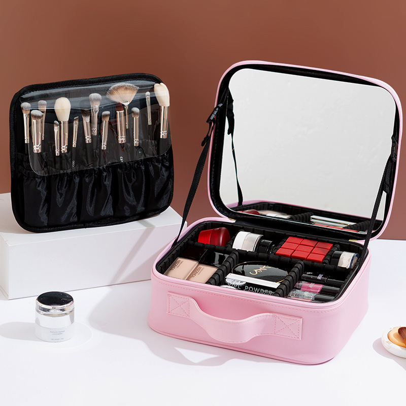Espejo bolsa de almacenamiento portátil caja de almacenamiento de cosméticos caja de maquillaje simple portátil estilo coreano bolsa de viaje para mujeres multifuncional