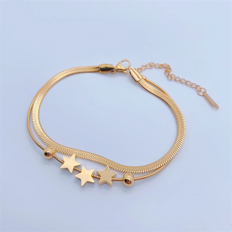 Fashion Elegant 18K Gold Plating Star Double Layer Chain Titanium Steel Braceletpicture3