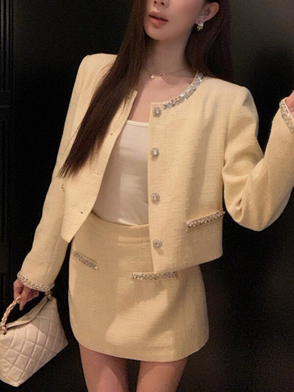 Chic小香风千金套装女秋季新款名媛气质修身优雅外套短裙|undefined