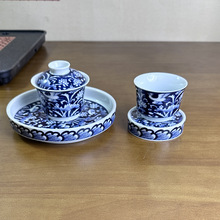 景德镇手工青花瓷一鹭莲升盖碗高白瓷二才马蹄主人杯大号壶承套装