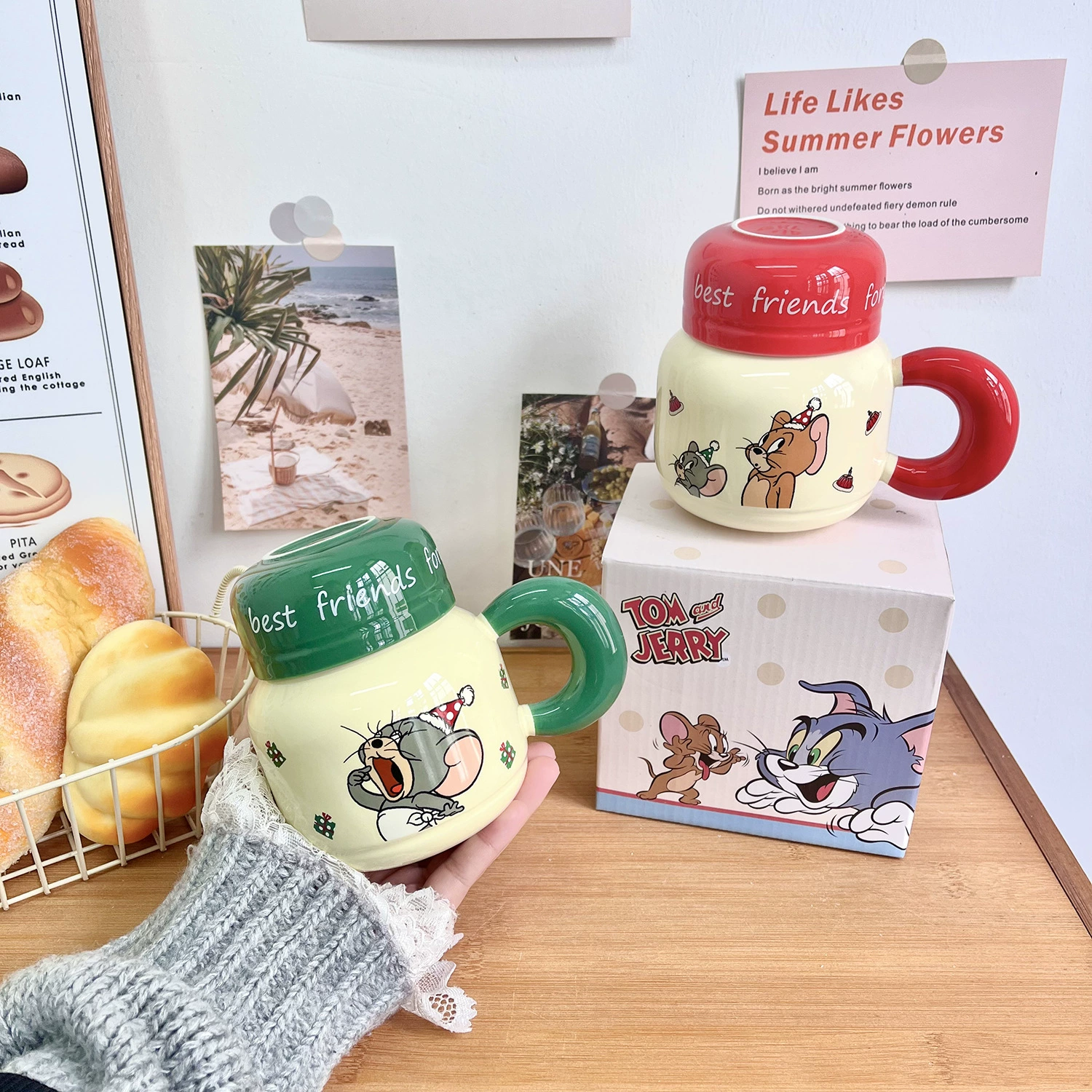 Котик и мышь кружка с крышкой милый молочный фуфу cup водяная чашка для дома и офиса женская кофейная чашка