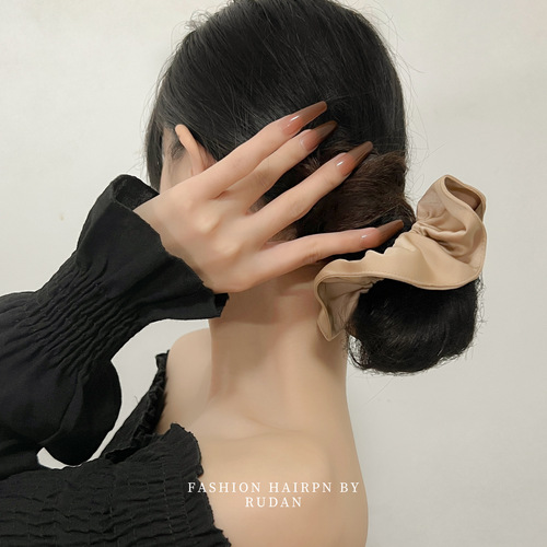 RUDAN Korean niche design high-end wal satin flower bud hair ring internet celebrity large intestine ring simple head flower hair accessory