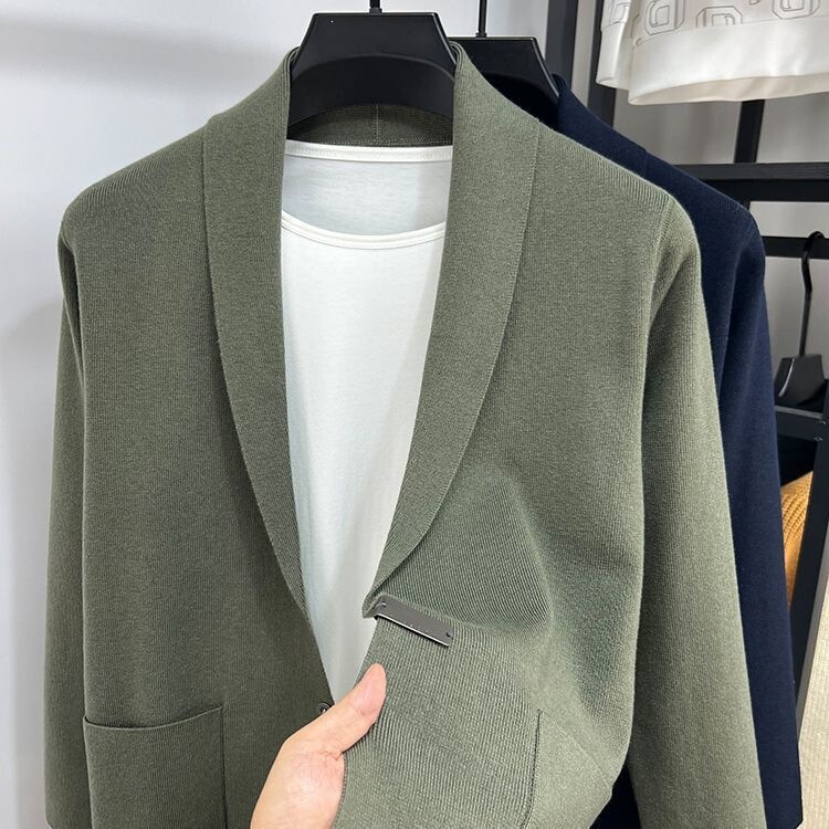 Business Small Suit Knitted Cardigan Men's Spring Trendy Slim-Fit Sweater Men's High-End Casual Knitwear Jacket Business Small Suit Knitted Cardigan Men's Spring Trendy Slim-Fit Sweater Men's High-End Casual Knitwear Jacket