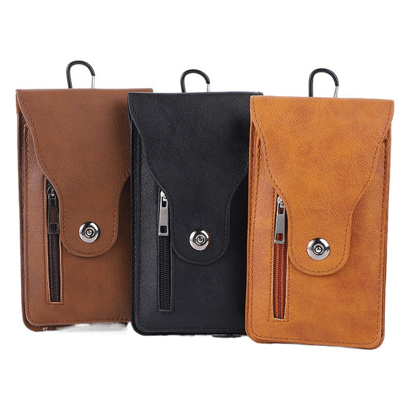 New pu mobile phone waist bag men wear belt site work double thin multi-functional vertical mobile phone waist bag wholesale