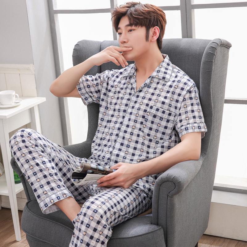 2022 nuevo pijama de primavera y verano para hombres manga corta pantalones largos coreanos sueltos ropa de casa juvenil dos conjuntos