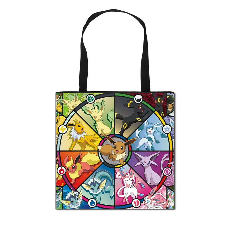 新款宝可梦皮卡丘购物袋大容量卡通印花托特包便携手提袋收纳包热