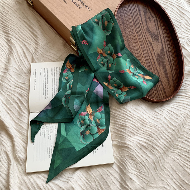 Bufanda de seda para mujer, tira larga, camisa a juego de moda de alta gama, bufanda estrecha, cinturón para el cabello atado, cinturón de cinta de bolsa atada de todo fósforo