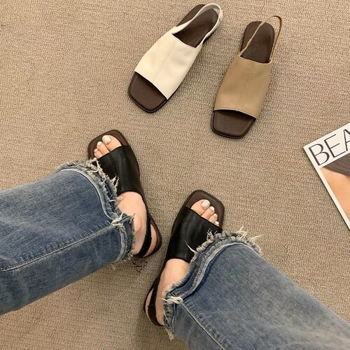 Flat sandals women's 2024 summer new style all-matching fashion dress with rear mixed belt outside wear low-heeled office sandals