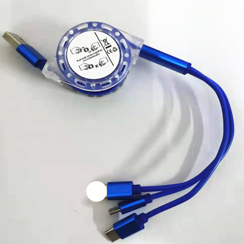 包邮伸缩一拖三数据线礼品批发收缩充电线三合一快充线多头收纳线详情7