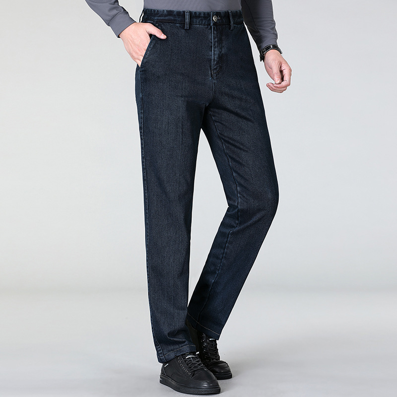 Autumn and Winter Thick Men's Casual Pants, No-Iron Trendy Versatile Casual Middle-Aged and Elderly Dad High-End Loose Jeans